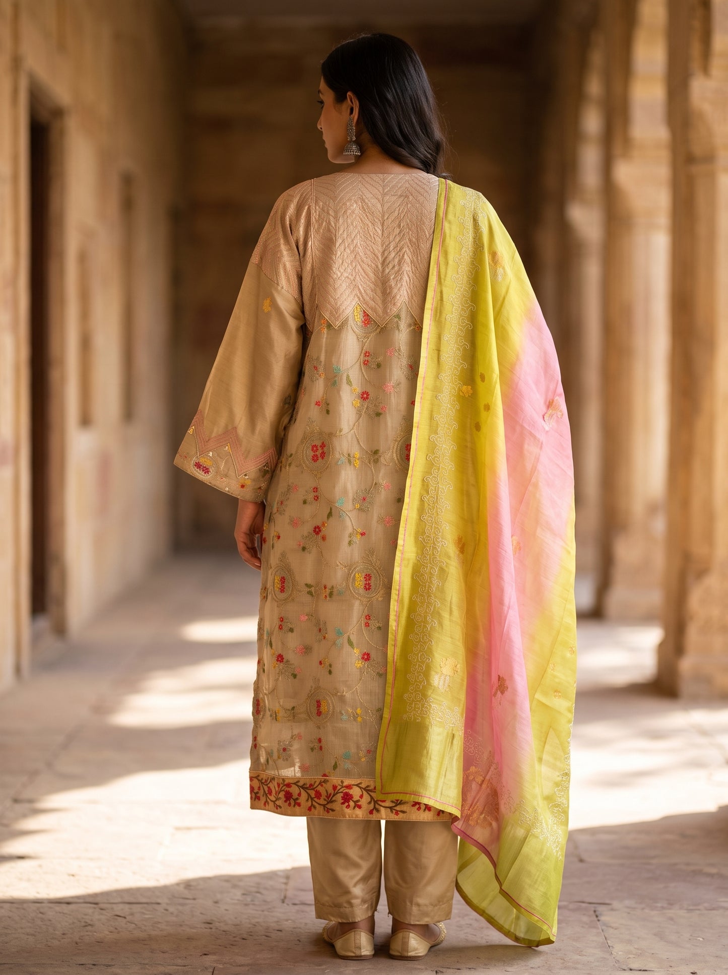 Semi Stitched Chanderi Formal Suitset