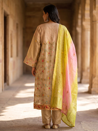 Semi Stitched Chanderi Formal Suitset
