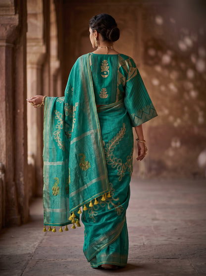 Formal silk linen embroidered Saree