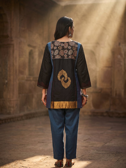 Semi Stitched Chanderi Ajrak Short Tunic