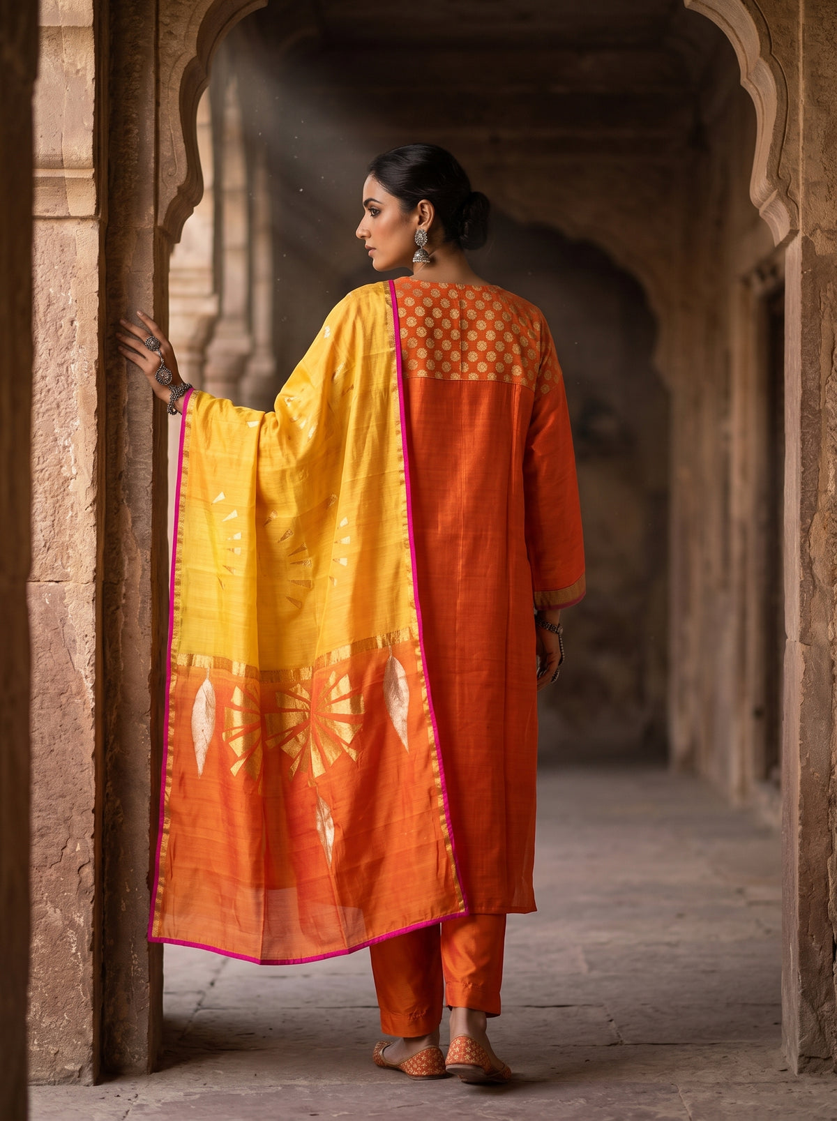Semi Stitched Chanderi Formal Suitset