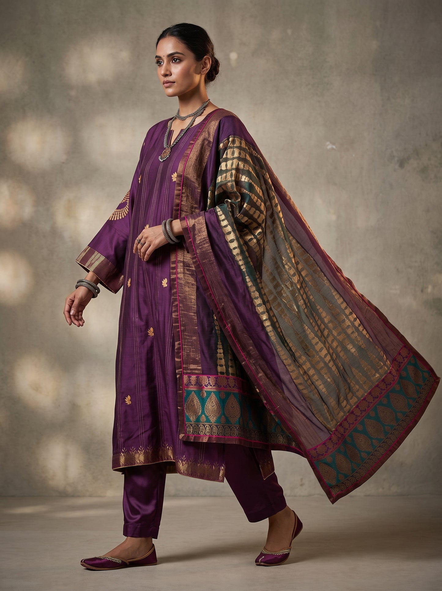 Semi Stitched Chanderi Formal Suitset