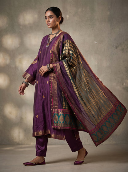 Semi Stitched Chanderi Formal Suitset