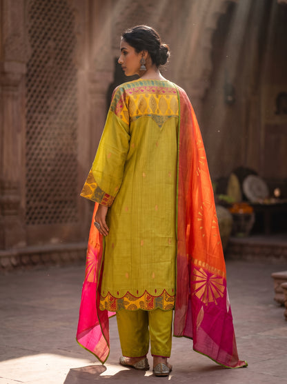 Semi Stitched Chanderi Formal Suitset