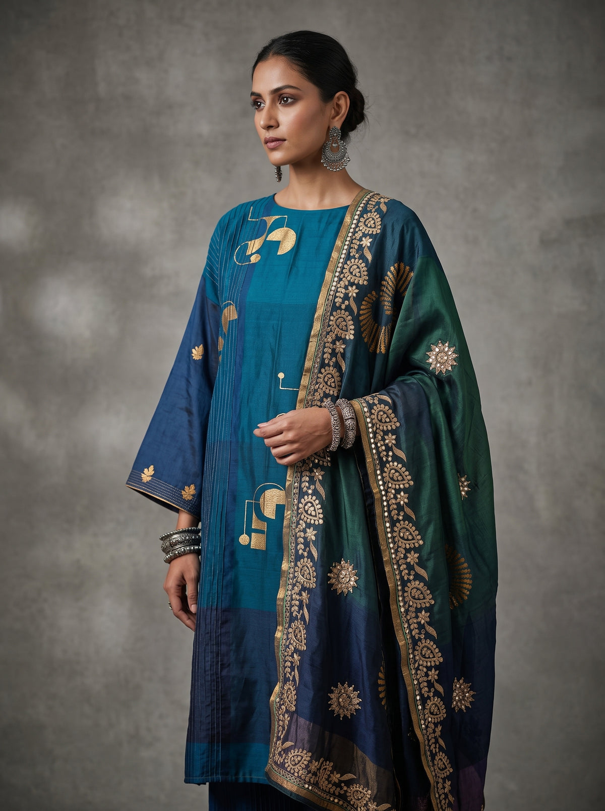Semi Stitched Chanderi Formal Suitset