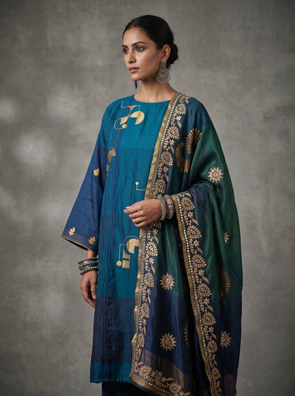 Semi Stitched Chanderi Formal Suitset