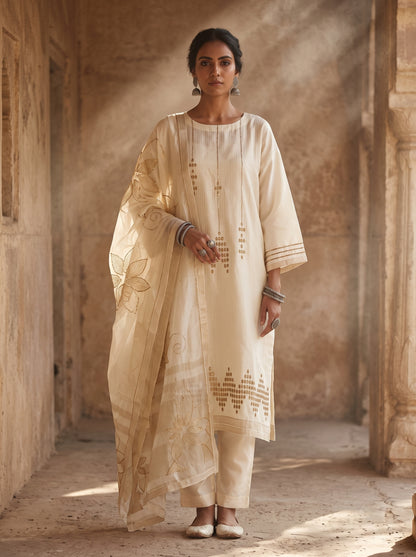 Semi Stitched Chanderi Formal Suitset