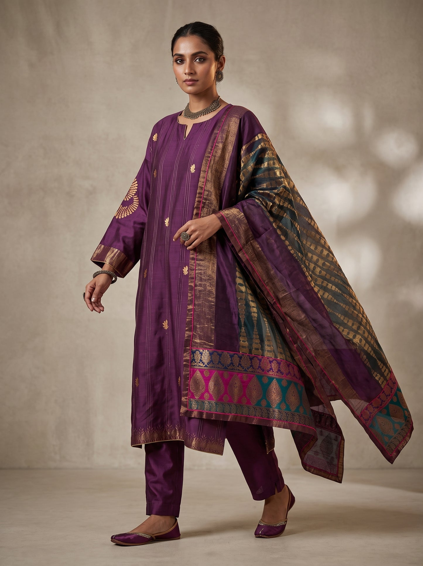 Semi Stitched Chanderi Formal Suitset