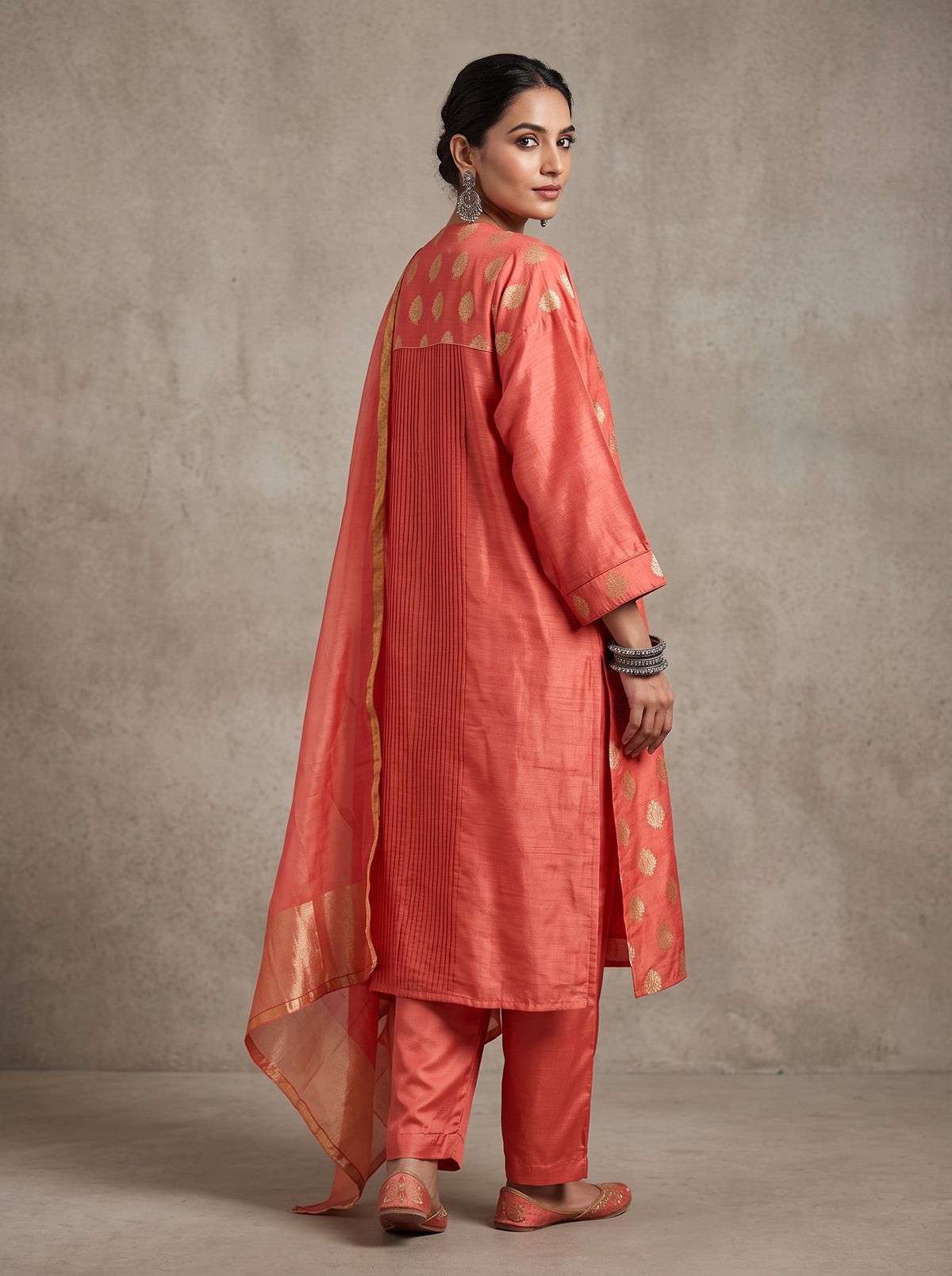 Semi Stitched Chanderi Formal Suitset