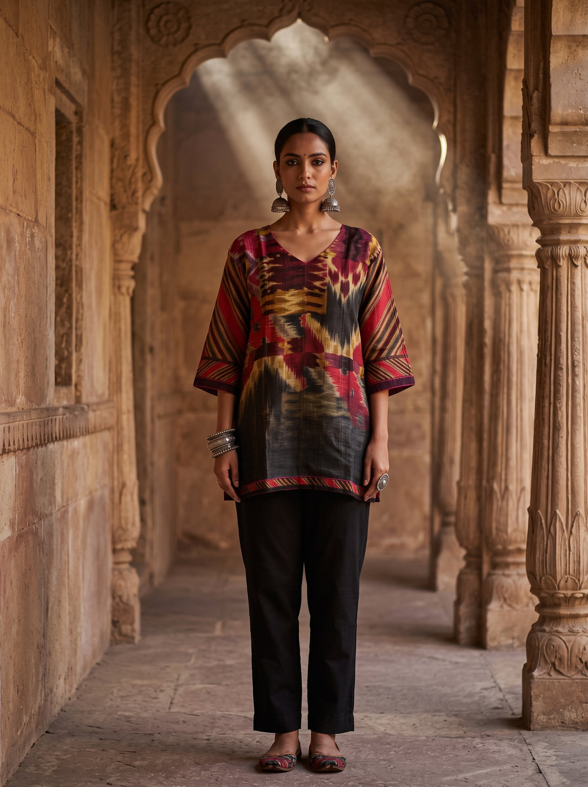 Stitched linen kota Short Tunic