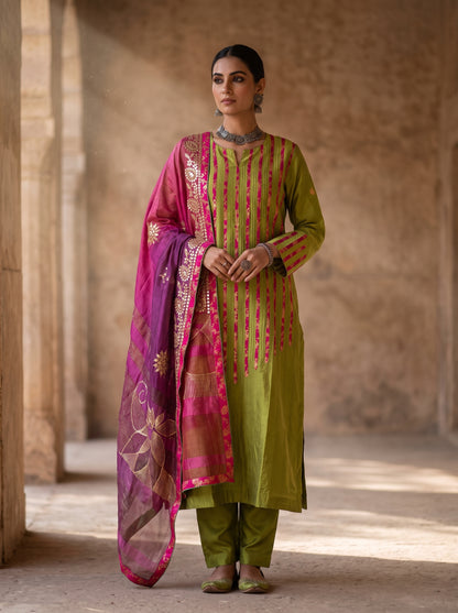Semi Stitched Chanderi Formal Suitset