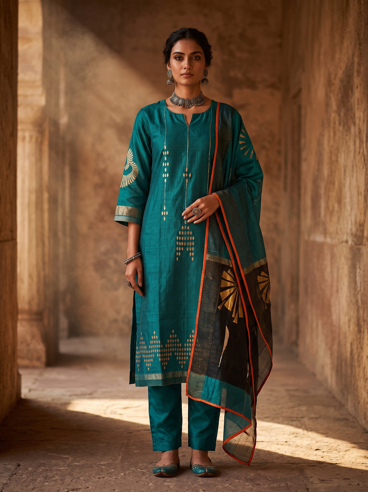 Semi Stitched Chanderi Formal Suitset