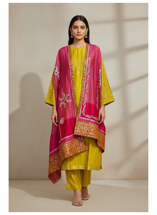 Semi Stitched Chanderi Formal Suitset