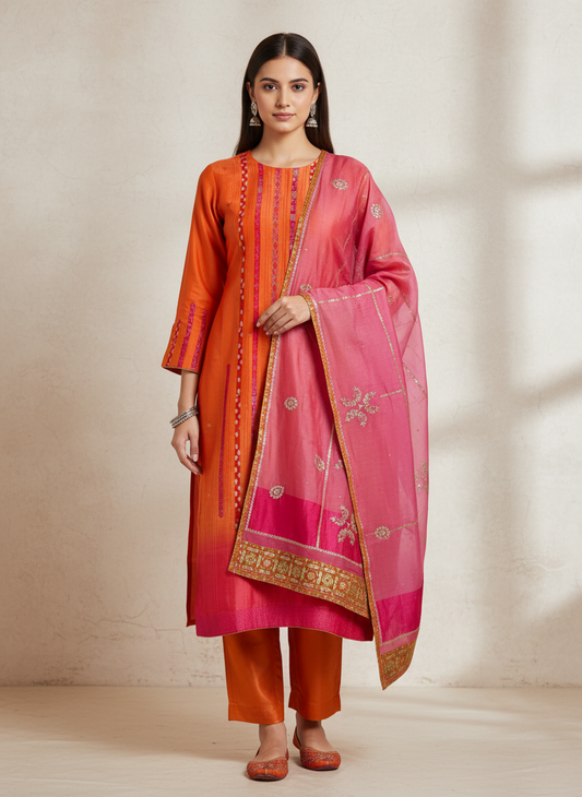 Semi Stitched Formal Chanderi Suitset