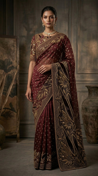 Formal Pure Silk embroidered Saree
