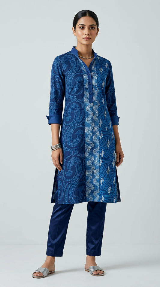 Customised Cotton indigo kurta set