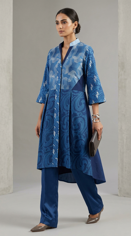 Customised Cotton indigo kurta set
