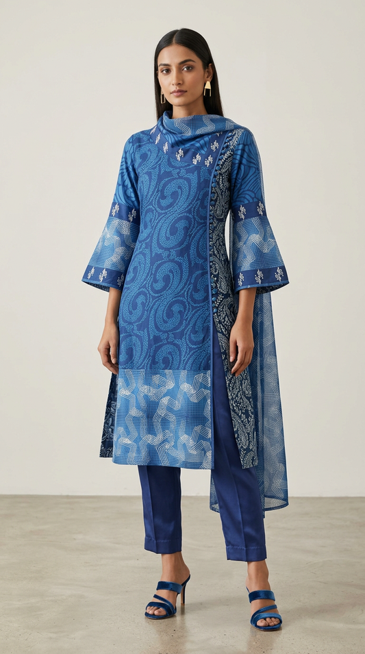 Customised Cotton indigo kurta set
