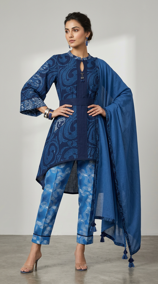 Customised indigo kurta set