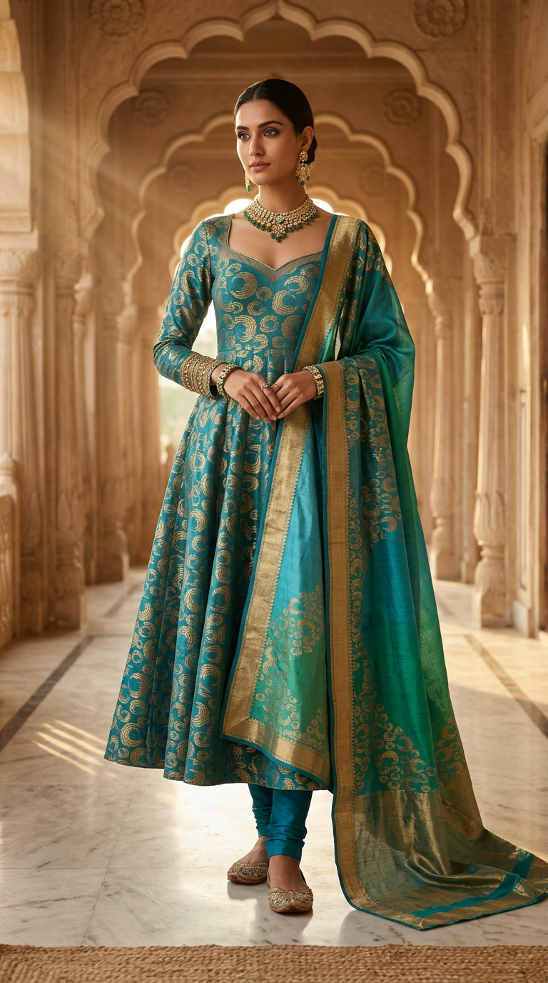 Customised Chanderi Anarkali set
