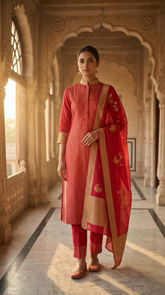 Customised Chanderi Anarkali set