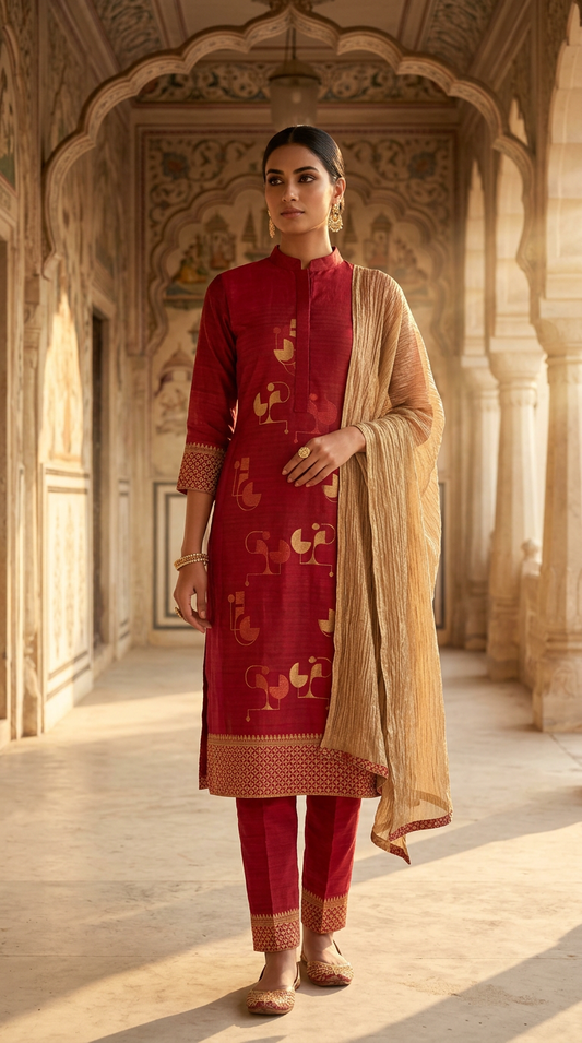 Customised Chanderi Anarkali set
