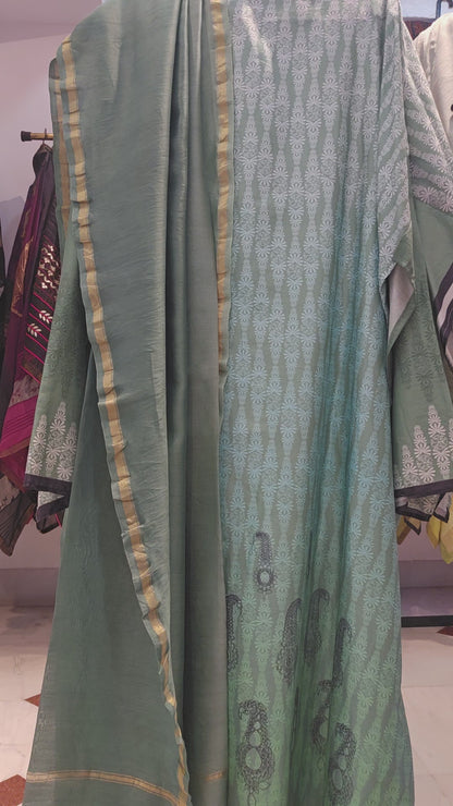 Semi Stitched Chanderi Casual Suitset