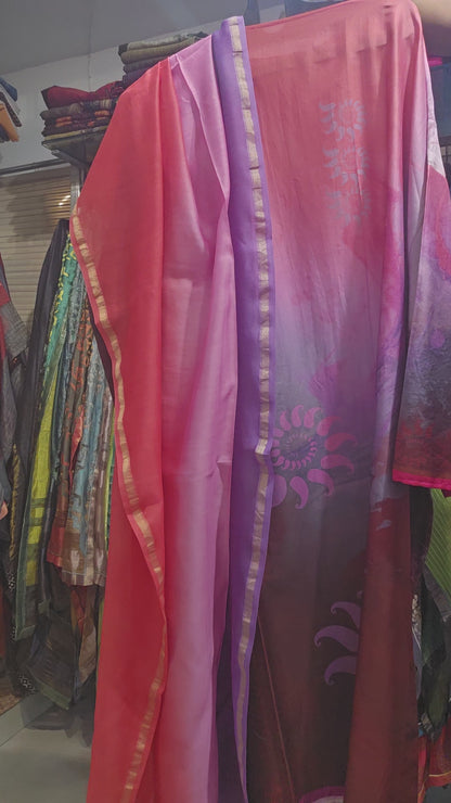 Semi Stitched Chanderi Casual Suitset