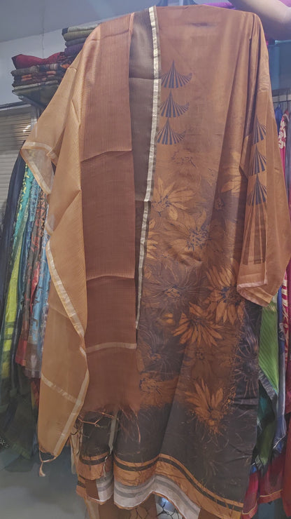 Semi Stitched Chanderi Casual Suitset