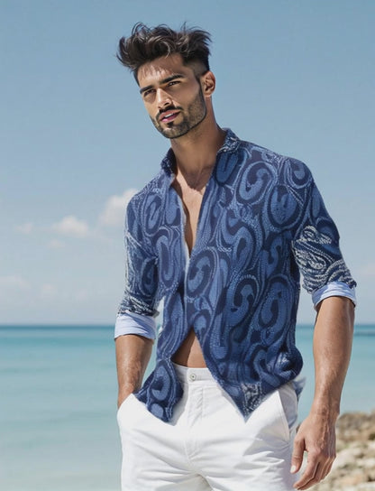 Indigo printed cotton Mens shirt