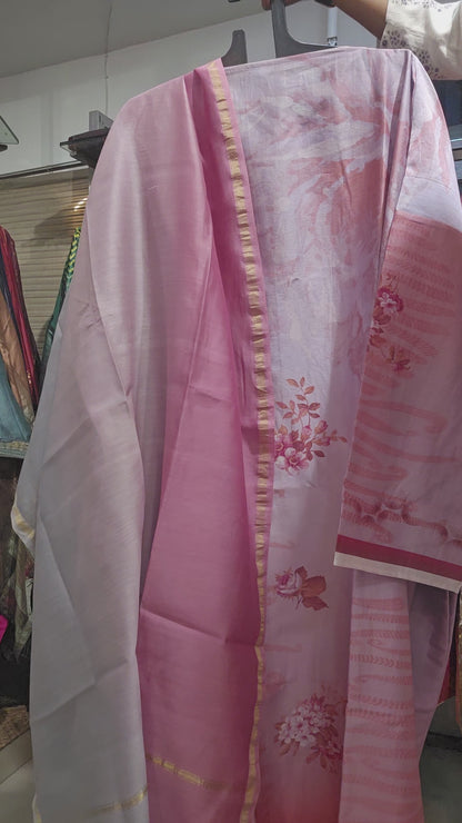 Semi Stitched Chanderi Casual Suitset