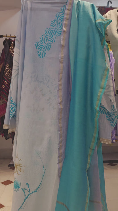 Semi Stitched Chanderi Printed kurta