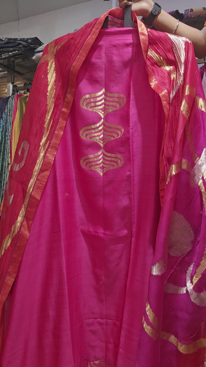 Semi Stitched Chanderi Formal Suitset