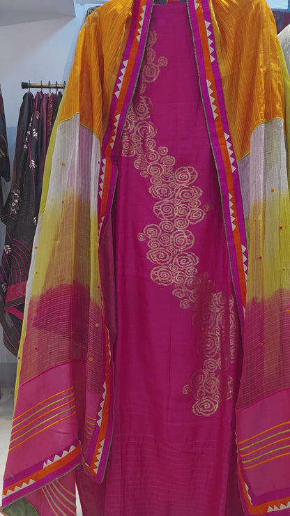 Semi Stitched Chanderi kurta