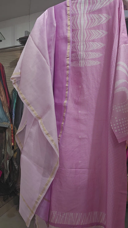 Semi Stitched Chanderi Casual Suitset