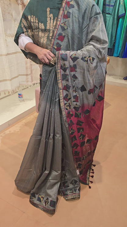 Formal Silk Ajrakh applique Saree