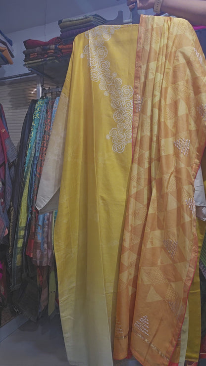 Semi Stitched Chanderi Casual Suitset