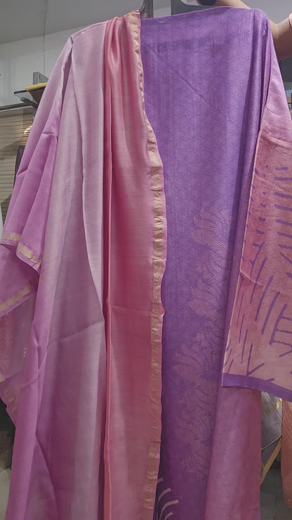 Semi Stitched Chanderi Casual Suitset
