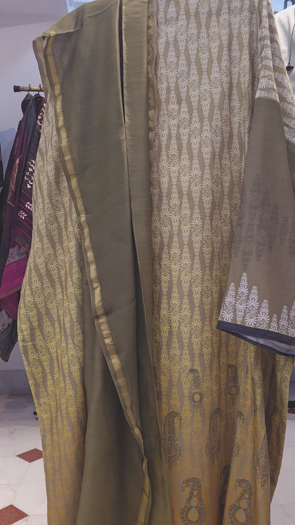 Semistitched Chanderi printed Kurta