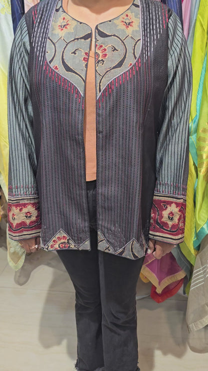 Formal Silk Ajrakh Short Jacket