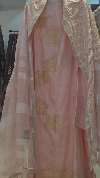 Semi Stitched Chanderi Formal Suitset