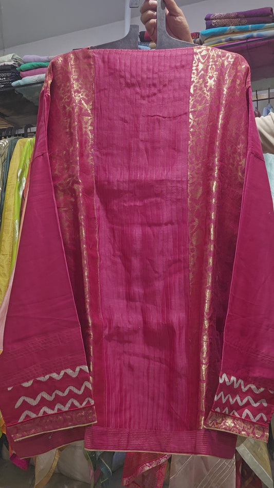 Semi Stitched Chanderi Zariwoven Short Tunic