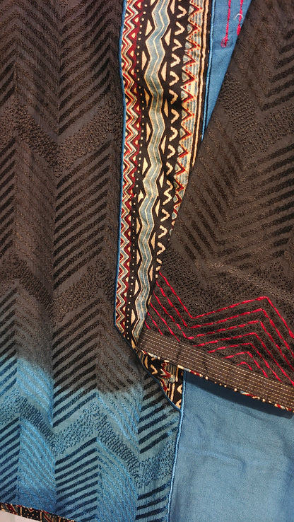 Semi Stitched Chanderi Ajrak Short Tunic