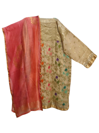 Semi Stitched Chanderi Formal Suitset