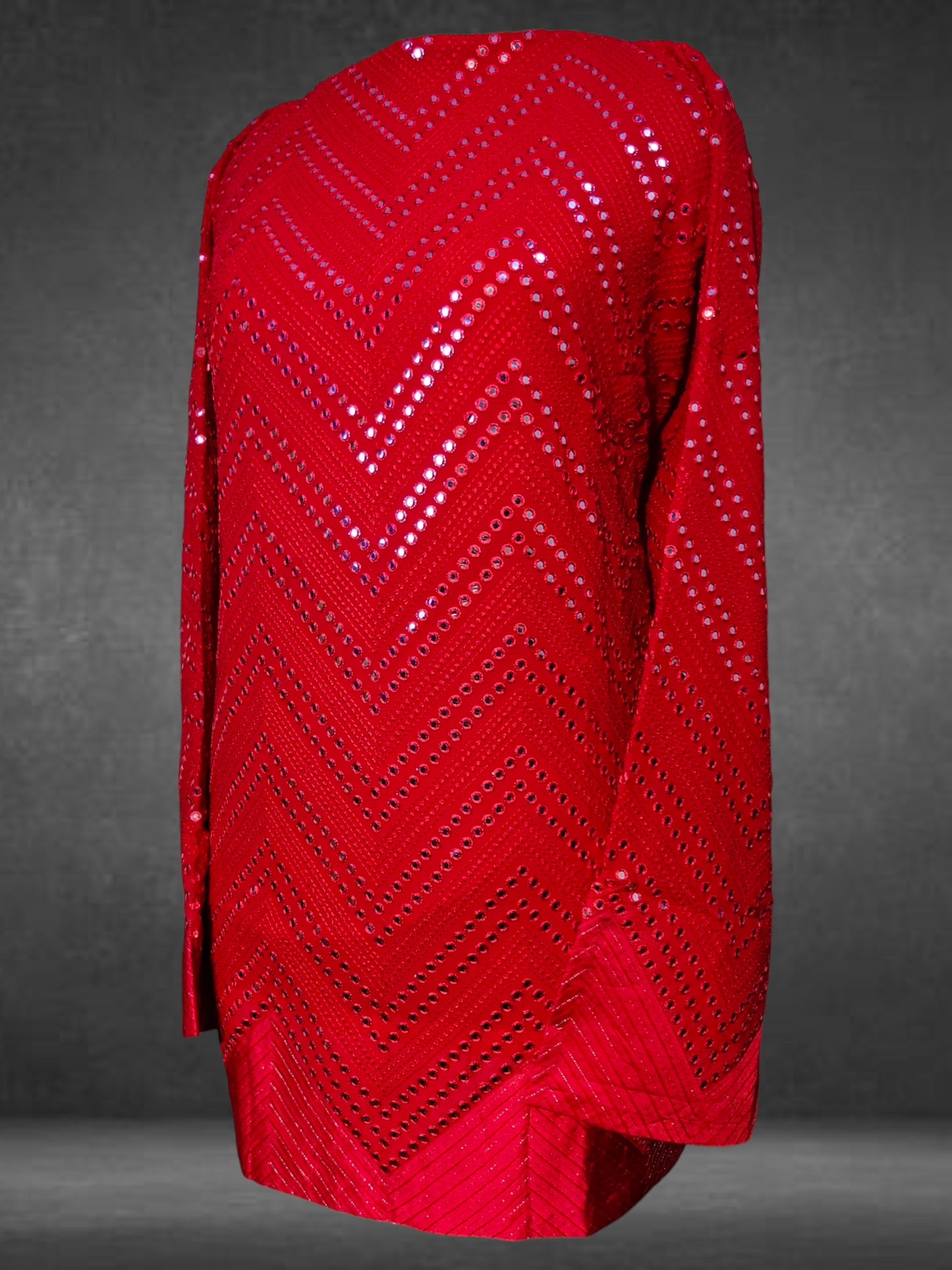 Semistitched georgette mirrorwork tunic