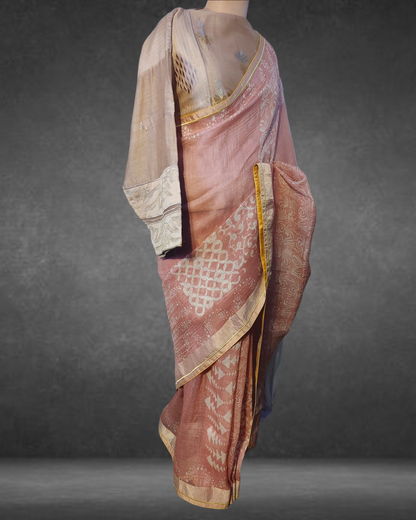 Block Printed Pure Silk linen kota Saree VISHAL KAPUR STUDIO