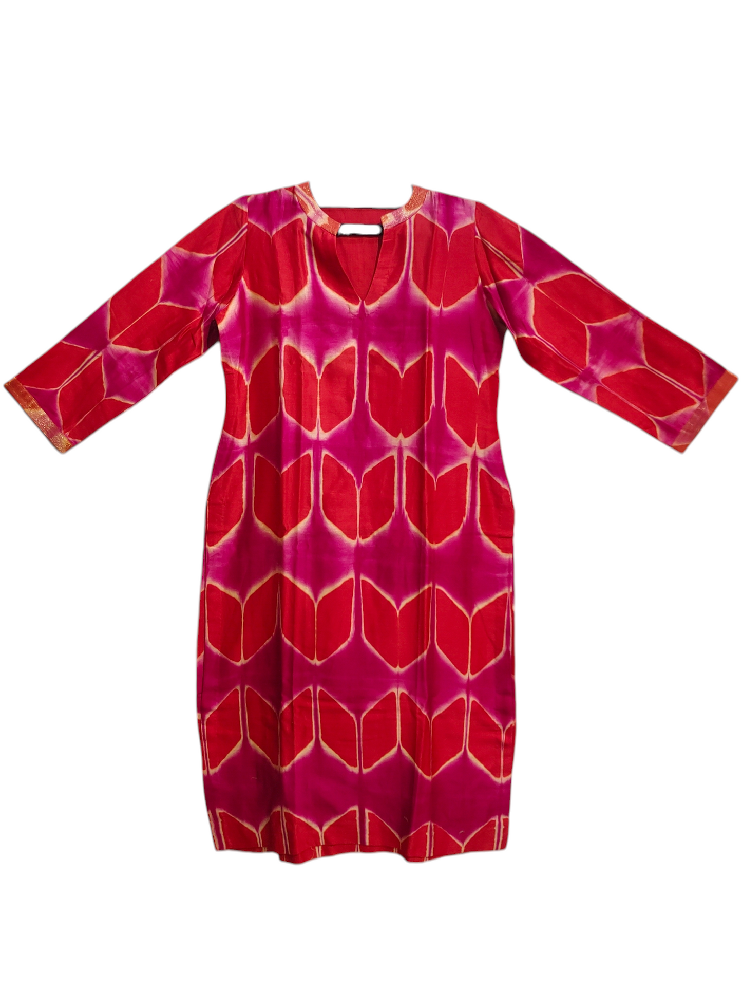 Red patterned kurta a white background