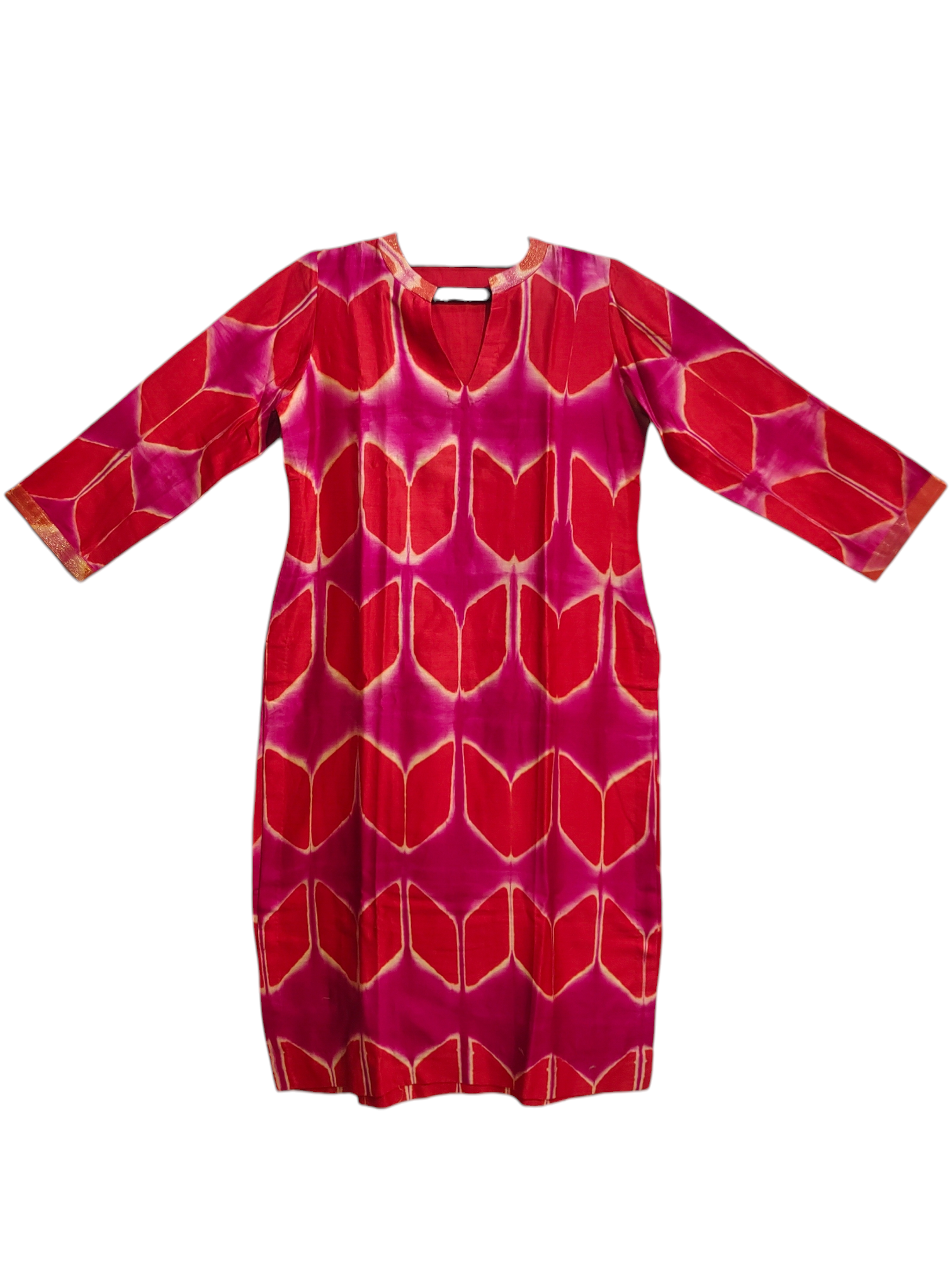 Red patterned kurta a white background