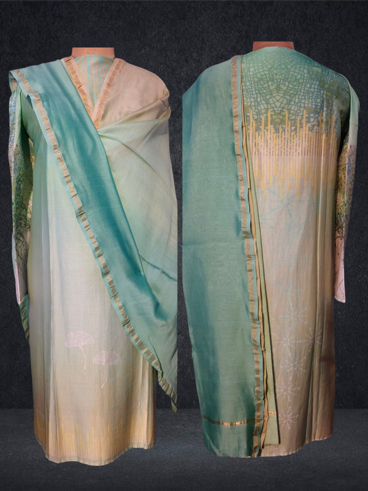 Semi Stitched Chanderi Casual Suitset