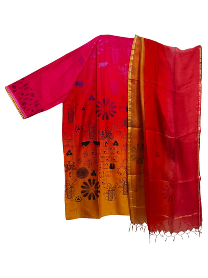Semi Stitched Chanderi Casual Suitset
